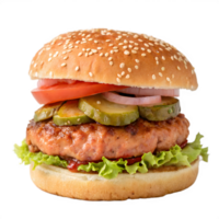 Savory Chicken Burger with Fresh Toppings on Transparent Background png