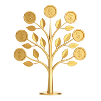 Golden Money Tree with Dollar Coins Growing on Branches A 3D Render of Financial Growth and Wealth Ideal for Business Success Concepts png