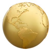 Golden Globe Earth Model Showing Continents and Oceans A Detailed 3D Render of a Luxurious Gold World Map Perfect for Global Business Concepts png