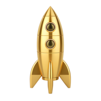 A Shiny Golden Rocket Ship Ready for Launch This 3D Rendered Image Shows a Gold Rocket Perfect for Representing Success Innovation and New Beginnings png