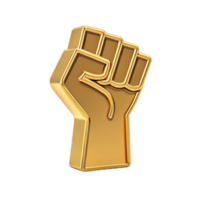 A powerful raised gold fist signifying strength unity and solidarity a 3D render of a clenched hand representing protest activism and social justice png