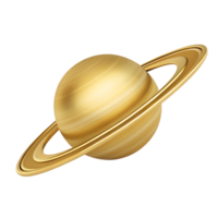 A Stunning Golden Saturn Render Depicting a Realistic Planetary Model with Intricate Ring Details Ideal for Science Educational Materials or Space Themed Designs png