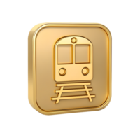 Golden Train Icon on Square Plate Transportation Symbol for App Design Website Interface Gold Luxury Premium 3D Render png