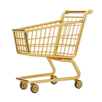 A luxurious gold shopping cart isolated transparent background this 3d rendered image is perfect for representing concepts of wealth luxury shopping retail and e commerce png