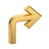3D Render of a Shiny Golden Arrow Pointing Upward and to the Right Directional Indicator png
