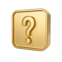 Golden 3D Question Mark Icon in Square Button FAQ Help Inquiry Concept png