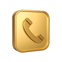 3D Golden Square Contact Us Button Icon Phone Symbol App Interface Element png