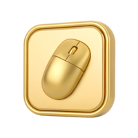 Golden Computer Mouse on Square Pad Luxury Technology Digital Icon Online Internet Web Design 3D png