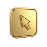 Gold Cursor Icon on Square Button 3D Render Premium Click Web Design Element png