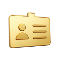 3D Render of Golden ID Card Identification Badge Profile Icon Membership Card Access Pass User Data png