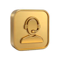 dourado 3d ícone cliente Apoio, suporte representante com fone de ouvido quadrado botão Apoio, suporte serviço png