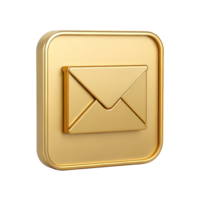 Gold 3D Render of Email Icon Square Button Message Communication Inbox Notification New Message png