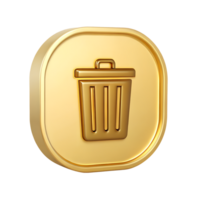 3D Render of Golden Trash Can Icon Delete Button App Symbol Recycling Bin User Interface Element png