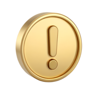 3D Render of Gold Exclamation Mark Icon Alert Symbol Warning Sign Notification Circular Badge png