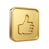 3D Golden Thumbs Up Icon Approval Positive Feedback Like Button Social Media Gold Square Button png