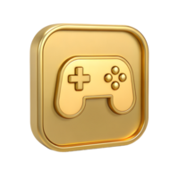 Golden 3D Game Controller Icon on Square Button Premium Gaming App Symbol Luxury Design png