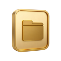 Golden 3D Render of a File Folder Icon on a Square Button Digital Data Storage Concept png