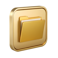 Golden 3D Render of a Square App Icon Featuring a Folder with Documents png