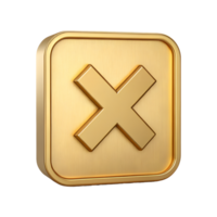 Golden 3D Render of a Square Cross Button Negative Cancel Close Icon png