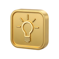 Golden Square App Icon with Illuminated Lightbulb Symbol Idea Innovation and Solution Concept png