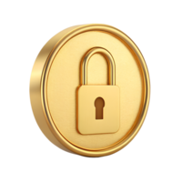Gold Padlock Security Icon 3D Rendered Circular Badge for Digital Privacy and Data Protection png