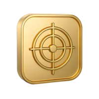 Gold Target Icon on Square Button 3D Render Aim Goal Achievement Success Business Marketing Strategy png