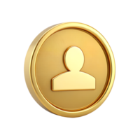 Gold User Profile Icon 3D Render Premium Membership Circular Badge Golden Medallion Avatar Symbol png