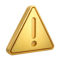 3D Render of Golden Triangular Warning Sign with Exclamation Mark png