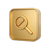 Golden 3D Magnifying Glass Search Icon on Square Button Luxury App Interface Element png