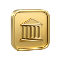 Golden 3D Render of Bank Building Icon Square Button Financial Symbol Investment Wealth png