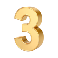 Golden Number Three 3D Render High Resolution Shiny Gold Digit Three Perfect for Third Anniversary Celebration or Ranking Design Element png