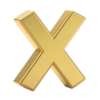 A three dimensional golden x symbol renders on a transparent background this 3d model is perfect for use in presentations or as a graphic element it is a high quality image png