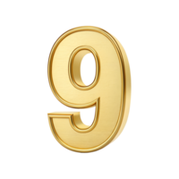 Golden number nine 3d render high resolution image perfect for celebrations anniversaries and countdowns digit nine gold texture isolated transparent background png