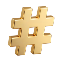 A three dimensional golden hashtag symbol isolated on a transparent background this shiny gold hashtag is perfect for social media marketing and branding projects png