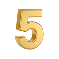 A three dimensional golden number five isolated on a transparent background this image is perfect for presentations websites or any project needing a shiny gold number five png
