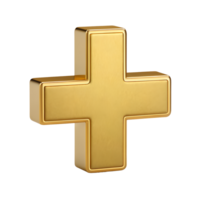 A 3d rendered golden plus symbol isolated on a transparent background this image is perfect for medical healthcare plus sign concepts adding content or positive ideas png
