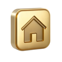 Golden Home Icon Button 3D Render Luxurious Square Design Element for Website or App Interface Home Page Navigation png