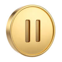 Golden Pause Button Icon 3D Render Circular Gold Media Control Symbol for Website Design App Interface User Experience UX Design png