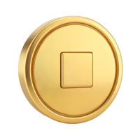 Golden Round Button with Square Center A 3D Render of a Luxury Gold Coin Shaped Button Ideal for Website Design Game Assets App Interfaces and More png