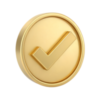 3D Render of a Gold Checkmark Icon in a Circular Badge Perfect for Approval Success Confirmation and Validation Concepts png