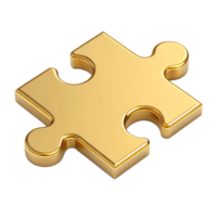 A single gold puzzle piece isolated on a transparent backgroundthis luxurious 3d rendered image is perfect for concepts related to solutions teamwork success and completion png