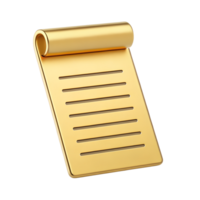 Golden Scroll Notepad Luxury Memo Pad 3D Render Blank Lines Gold Texture png