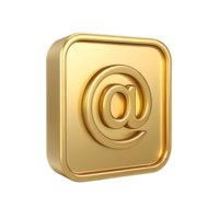 Golden 3D Email Icon At Symbol Contact Us Square Button Luxury Graphic Design Element png