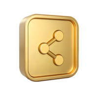 3D Golden Share Icon Social Media Network Connection App Button Luxury Gold Symbol Sharing png