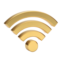 3D Render of Golden Wireless Wifi Signal Symbol Technology Icon Internet Connection png