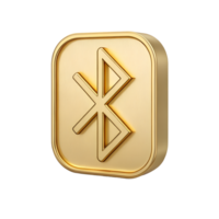 3D Render of Golden Bluetooth Symbol on Square Button Wireless Technology Icon png