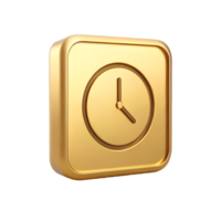 Golden 3D Clock Icon Square Button Time Management App Luxury Design Element png