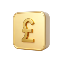 3D Golden Square Button with British Pound Sterling Symbol png
