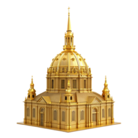 Golden Dome Church Building Architectural Model 3D Render Religious Structure Luxury Gold Design png