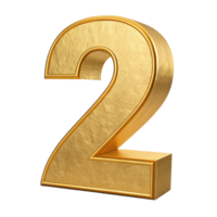 Gold Number Two 3D Render Luxury Metallic Second Place Award Achievement Elegant Digit png